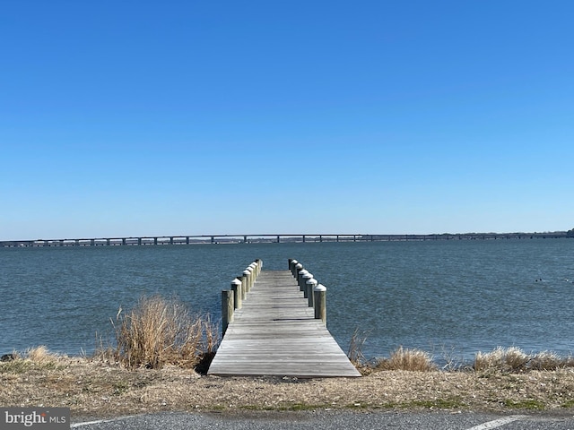 view of dock featuring a water view