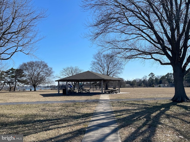 view of community with a gazebo and a lawn