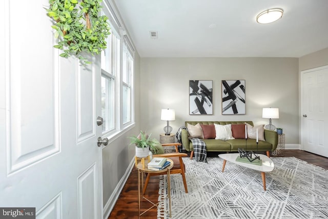 living room with hardwood / wood-style flooring