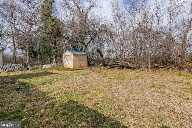 view of yard with a storage unit