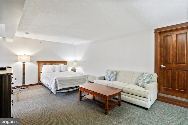 bedroom featuring carpet and a textured ceiling