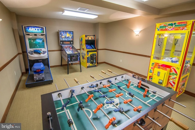 game room featuring carpet flooring