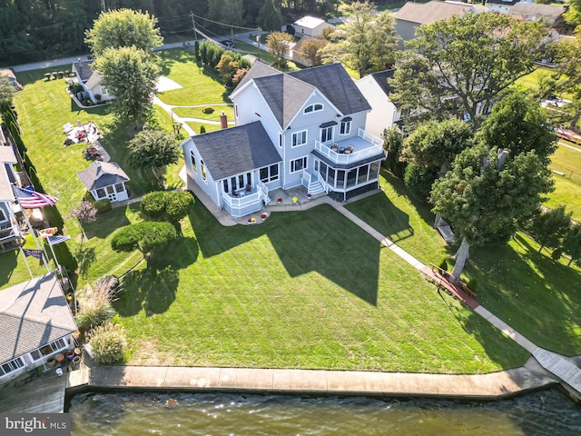 aerial view with a water view