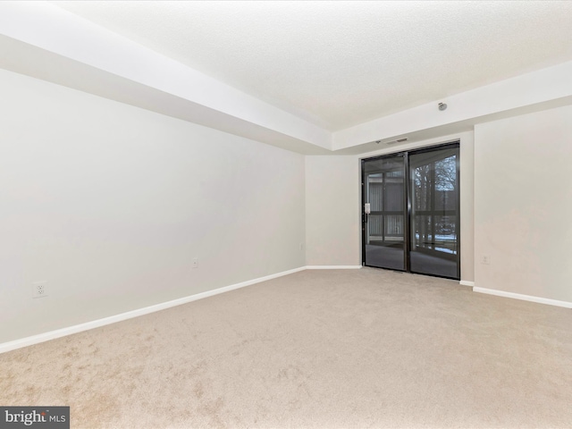 empty room featuring light carpet and a textured ceiling