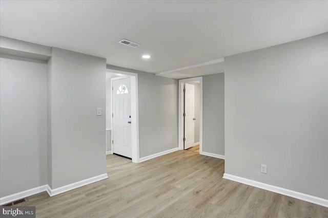 interior space with light hardwood / wood-style floors