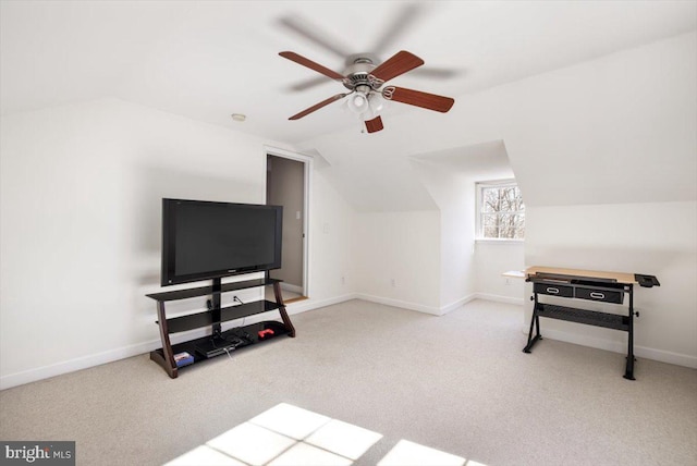 bonus room with ceiling fan, vaulted ceiling, and carpet