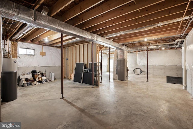 basement featuring gas water heater