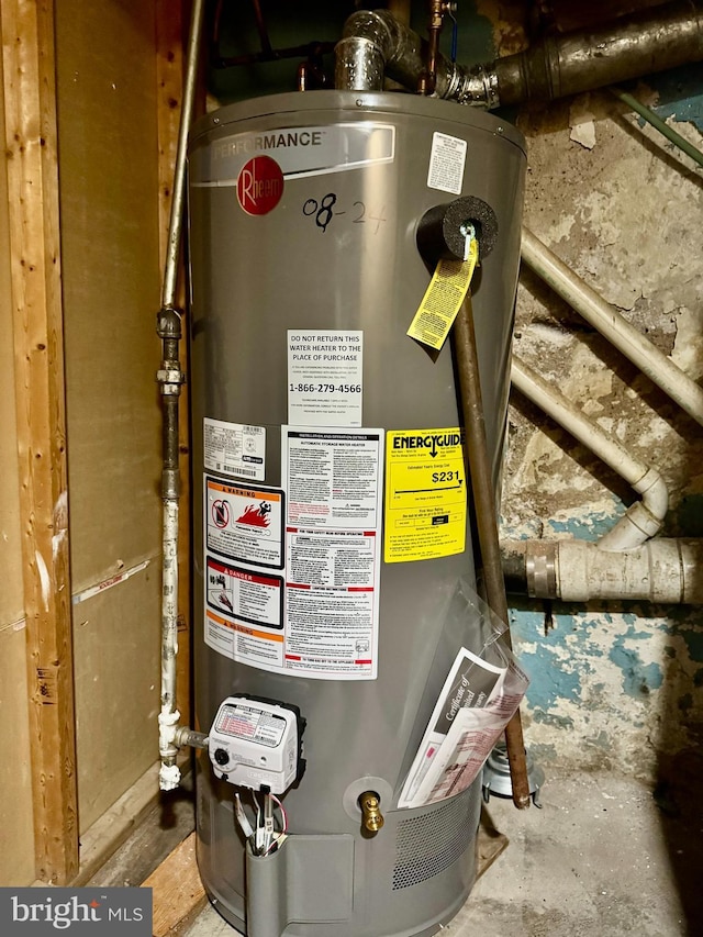 utility room featuring gas water heater