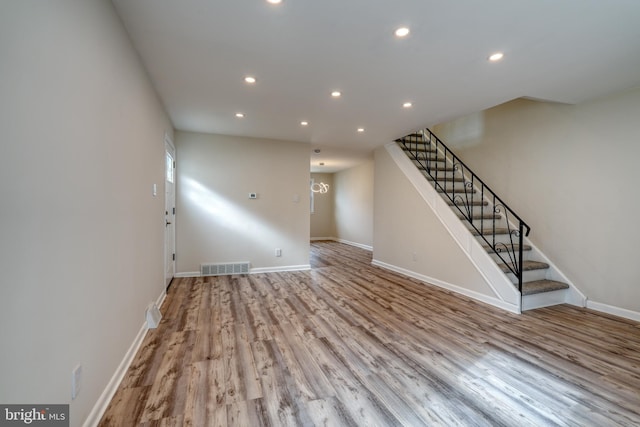 unfurnished living room featuring light hardwood / wood-style floors