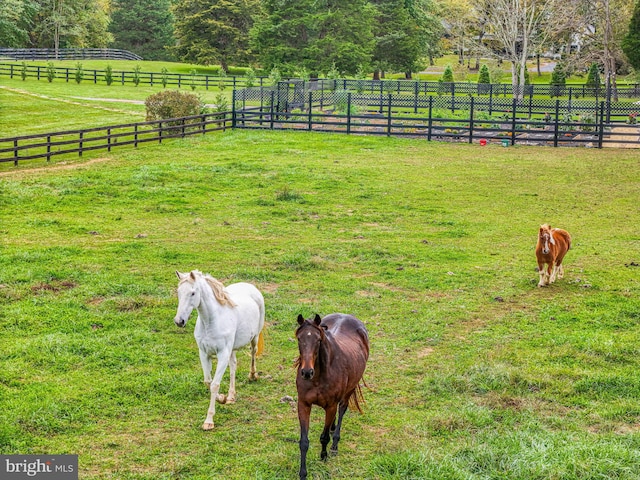 view of yard featuring fence and a rural view