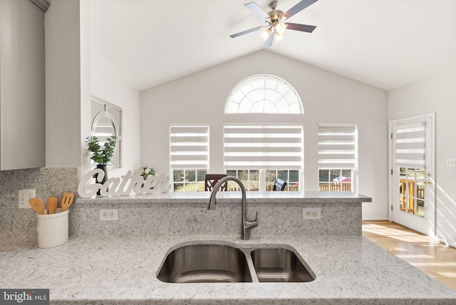 kitchen featuring light stone countertops, a wealth of natural light, and a sink