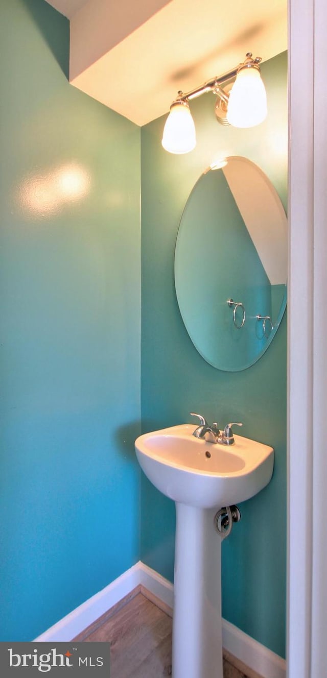 bathroom featuring wood-type flooring
