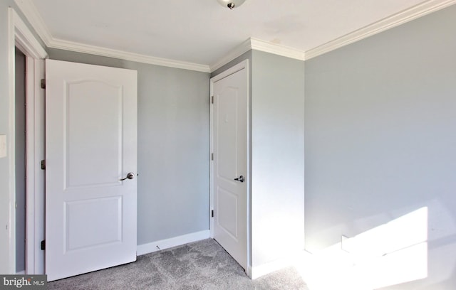 unfurnished bedroom with light carpet and ornamental molding