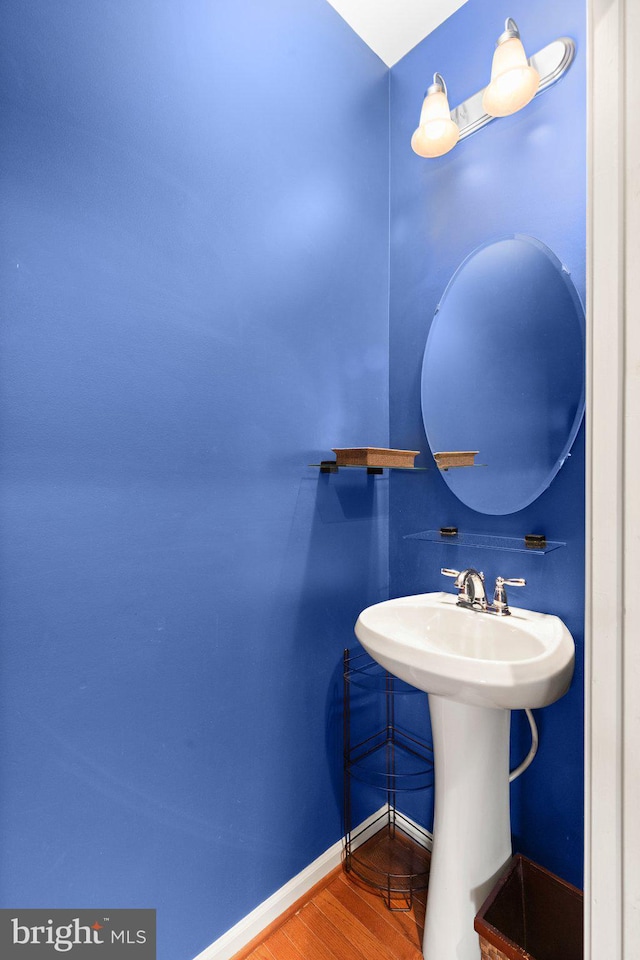 bathroom with wood-type flooring