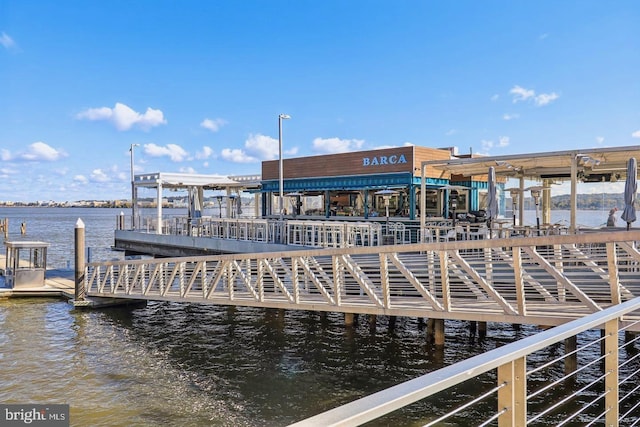 view of dock with a water view