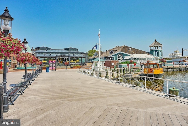 view of dock featuring a water view