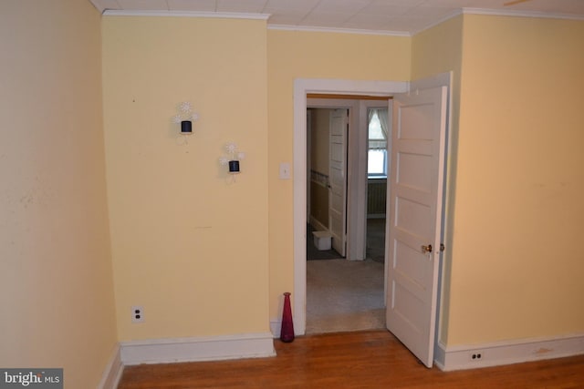 unfurnished room with crown molding and hardwood / wood-style flooring