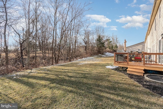 view of yard featuring a wooden deck