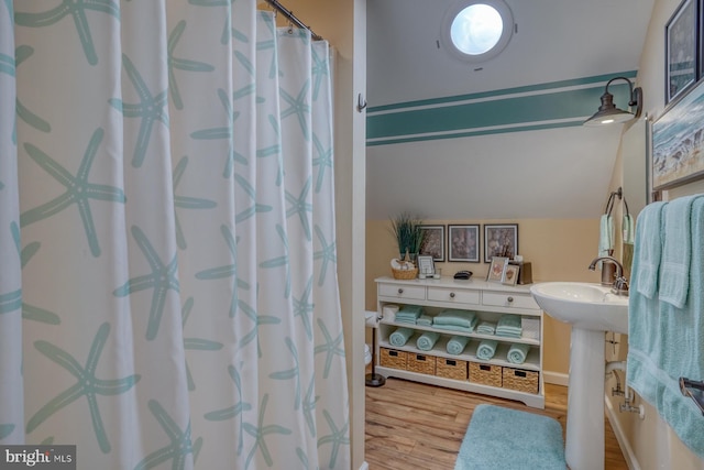 bathroom featuring sink and hardwood / wood-style flooring