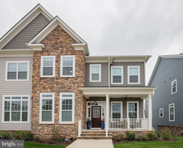 view of front of home featuring a porch and ceiling fan