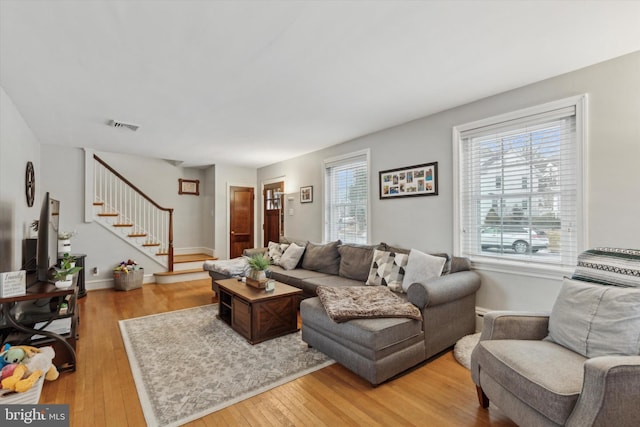 living room with hardwood / wood-style flooring