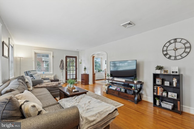 living room with light wood-type flooring