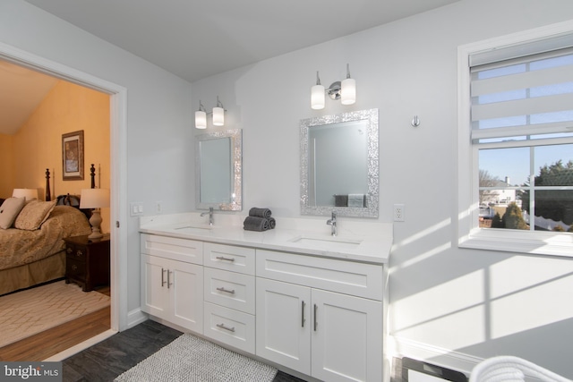 bathroom with vanity and wood-type flooring