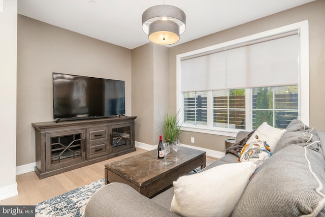 living room with light hardwood / wood-style floors