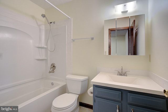 full bathroom with toilet, shower / tub combination, and vanity