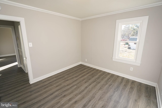 empty room featuring crown molding and dark wood-type flooring