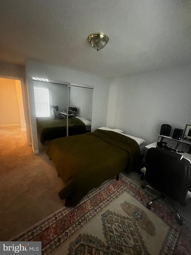 bedroom with carpet floors and a closet