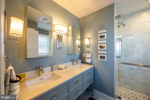 bathroom featuring vanity and walk in shower