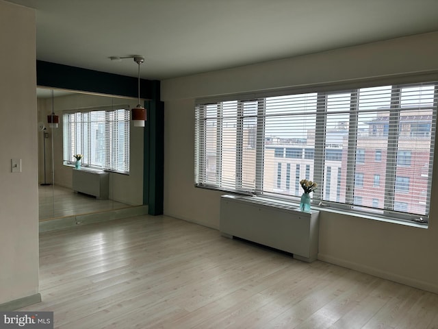 unfurnished dining area featuring light wood-type flooring