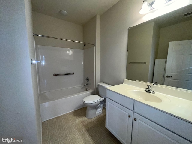 bathroom featuring tile patterned floors, visible vents, toilet, vanity, and shower / tub combination