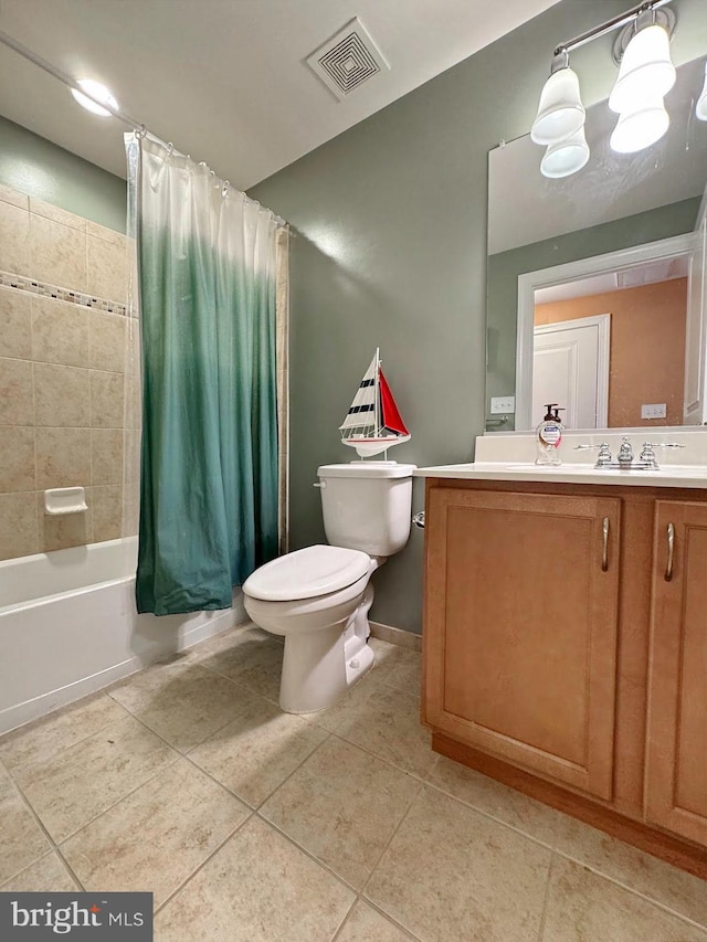 full bath featuring visible vents, toilet, vanity, and tile patterned flooring