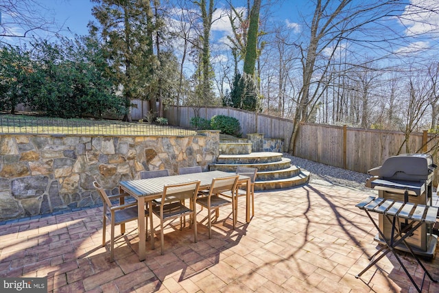 view of patio / terrace with outdoor dining space and a fenced backyard