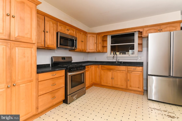 kitchen with sink and appliances with stainless steel finishes