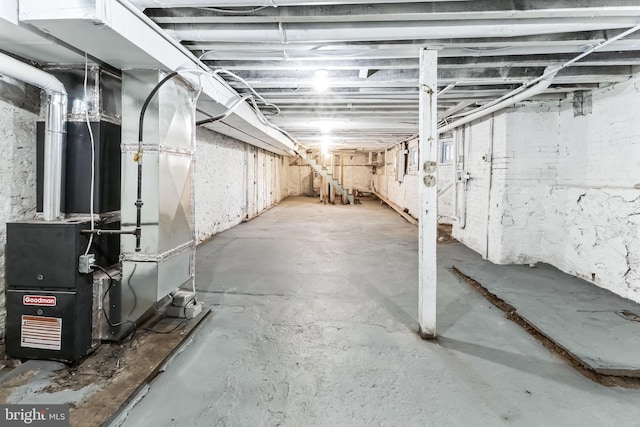 unfinished basement with heating unit