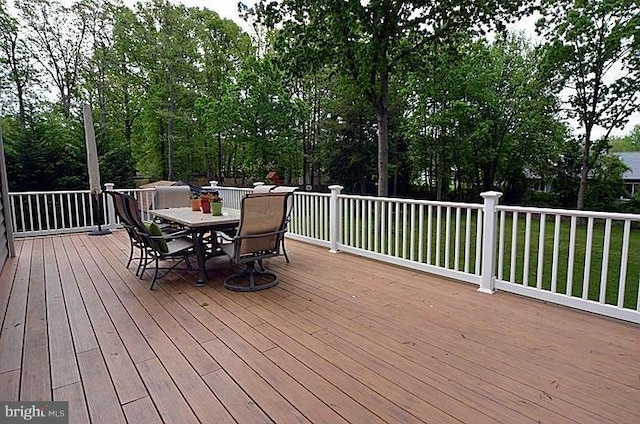 wooden deck featuring a yard
