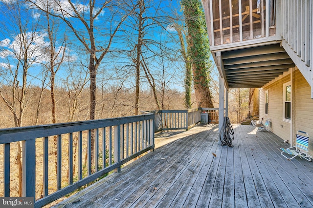 wooden deck featuring central air condition unit