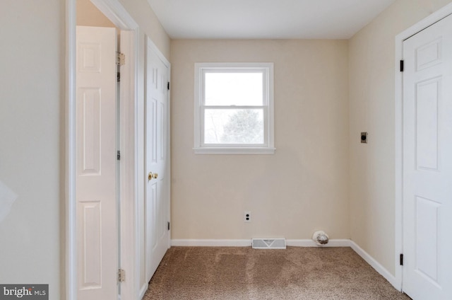 washroom featuring carpet flooring and electric dryer hookup