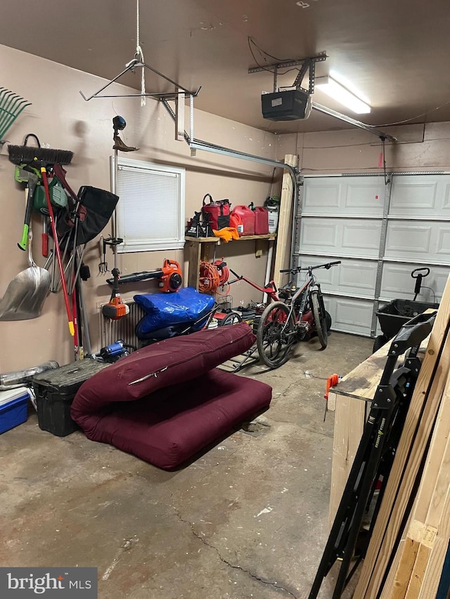 garage with a garage door opener