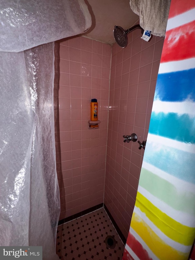 bathroom featuring a shower with shower curtain