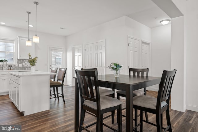 dining space featuring sink and dark hardwood / wood-style floors