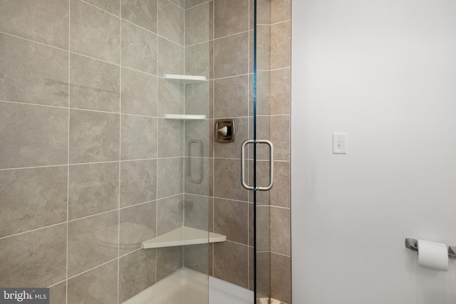 bathroom featuring a shower with shower door