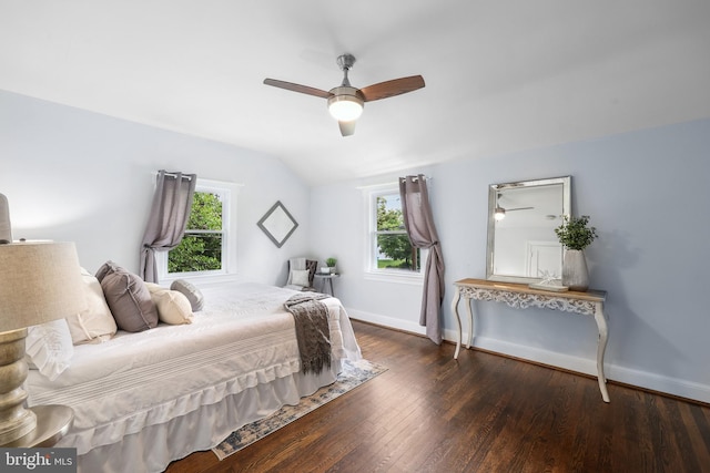 507 Janneys Ln, Alexandria, VA 22302 - bedroom featuring hardwood / wood-style floors, lofted ceiling, baseboards, and ceiling fan