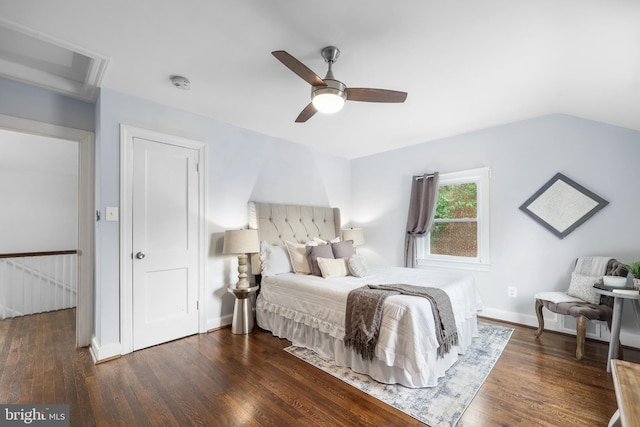 507 Janneys Ln, Alexandria, VA 22302 - bedroom with wood finished floors, baseboards, ceiling fan, and vaulted ceiling