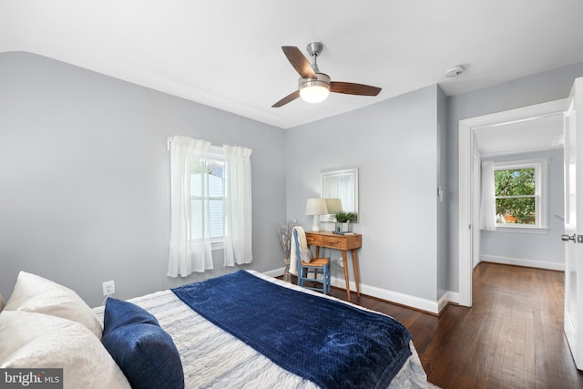 507 Janneys Ln, Alexandria, VA 22302 - bedroom featuring dark wood finished floors, baseboards, and a ceiling fan