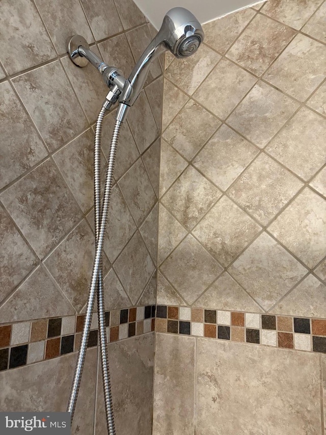 interior details featuring a tile shower