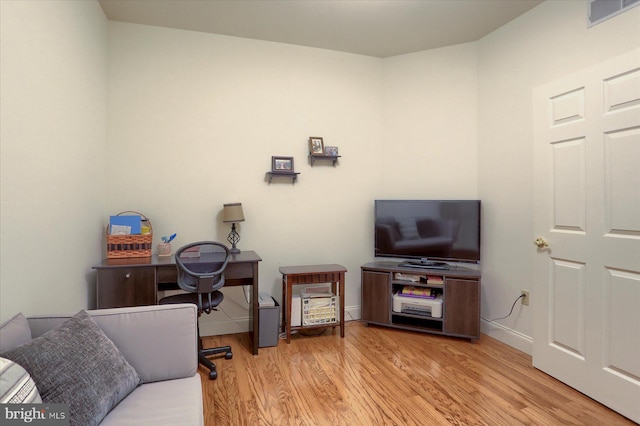 office area featuring light hardwood / wood-style flooring